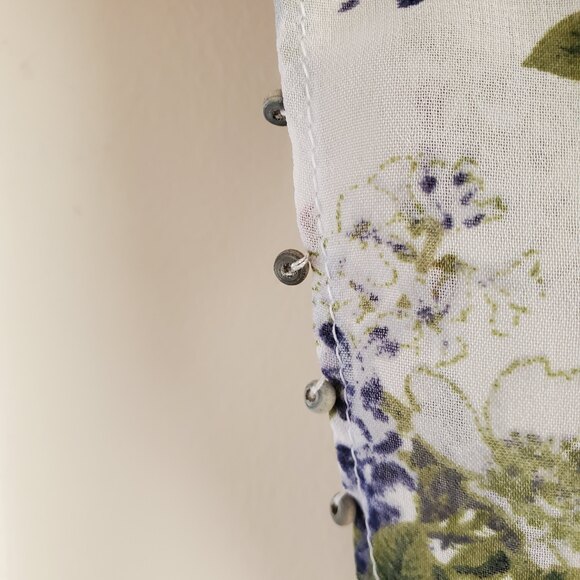 White Kimono Floral Ruffle Style Cardigan Sheer Beaded S Small Handkerchief Hem - Picture 7 of 12